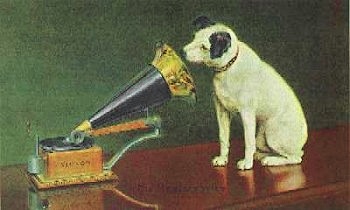 nipper the phonograph dog on a coffin